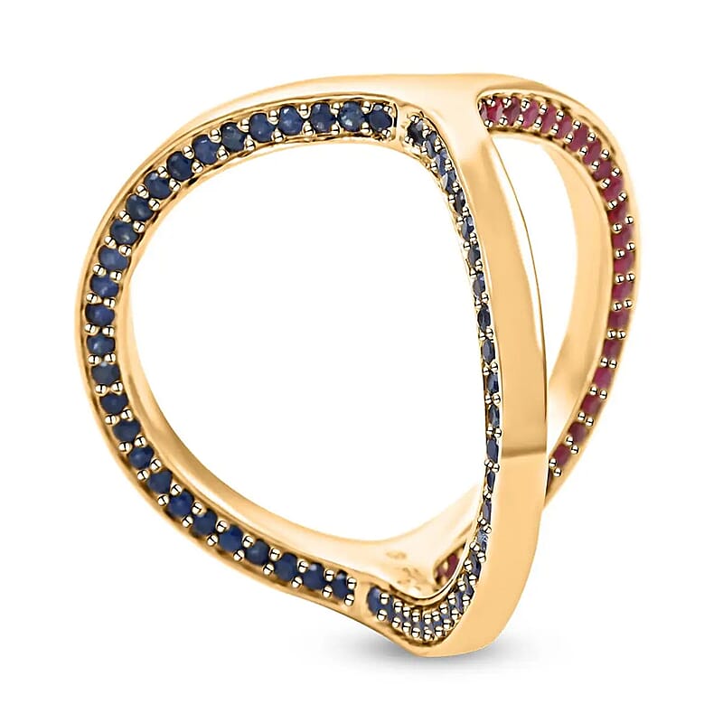 Clarte Trisect Collection Moissanite and Multi Gemstone Ring in Vermeil Yellow Gold Over Sterling Silver (Size 10.0) 1.50 ctw