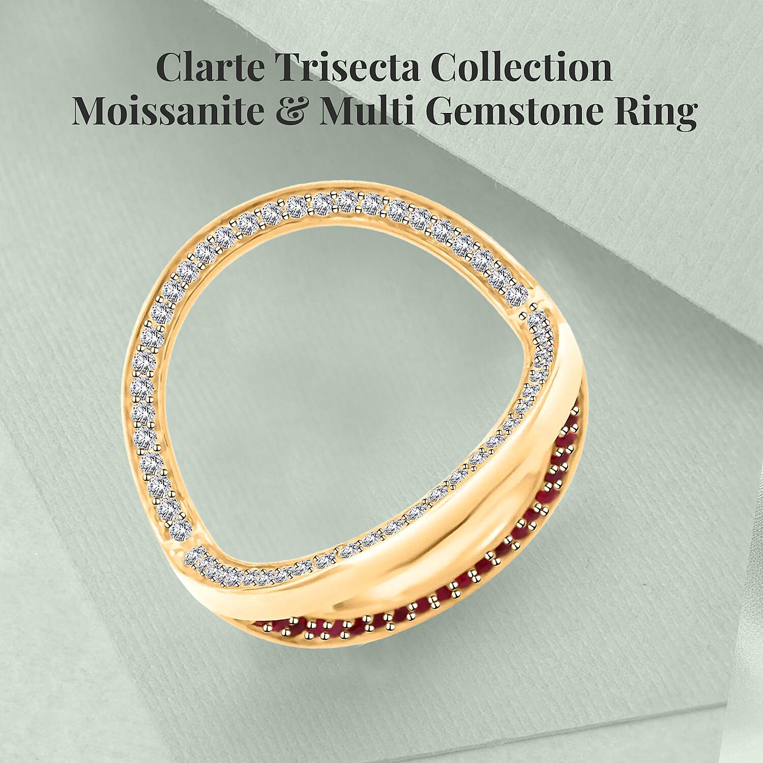 Clarte Trisect Collection Moissanite and Multi Gemstone Ring in Vermeil Yellow Gold Over Sterling Silver (Size 10.0) 1.50 ctw