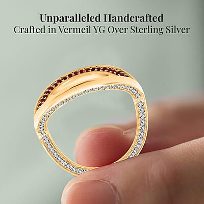 Clarte Trisect Collection Moissanite and Multi Gemstone Ring in Vermeil Yellow Gold Over Sterling Silver (Size 10.0) 1.50 ctw