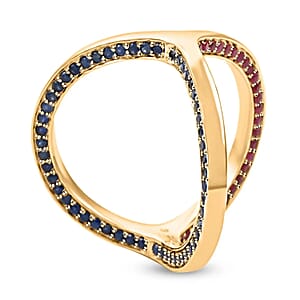Clarte Trisect Collection Moissanite and Multi Gemstone Ring in Vermeil Yellow Gold Over Sterling Silver (Size 6.0) 1.50 ctw