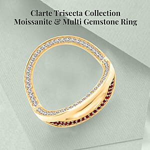 Clarte Trisect Collection Moissanite and Multi Gemstone 1.50 ctw Ring in Vermeil Yellow Gold Over Sterling Silver (Size 8.0)