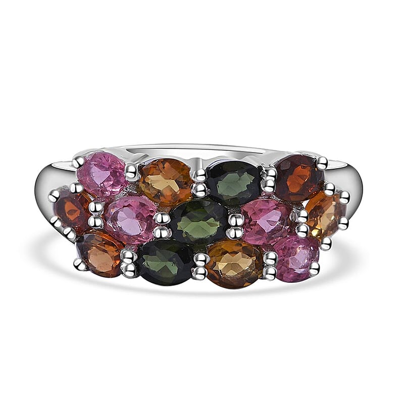 Multi-Tourmaline 2.25 ctw Ring in Platinum Over Sterling Silver (Size 10.0) 