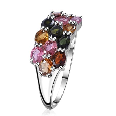 Multi-Tourmaline 2.25 ctw Ring in Platinum Over Sterling Silver (Size 10.0) 
