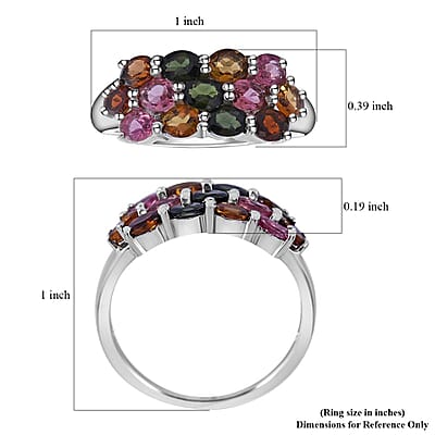 Multi-Tourmaline 2.25 ctw Ring in Platinum Over Sterling Silver (Size 10.0) 