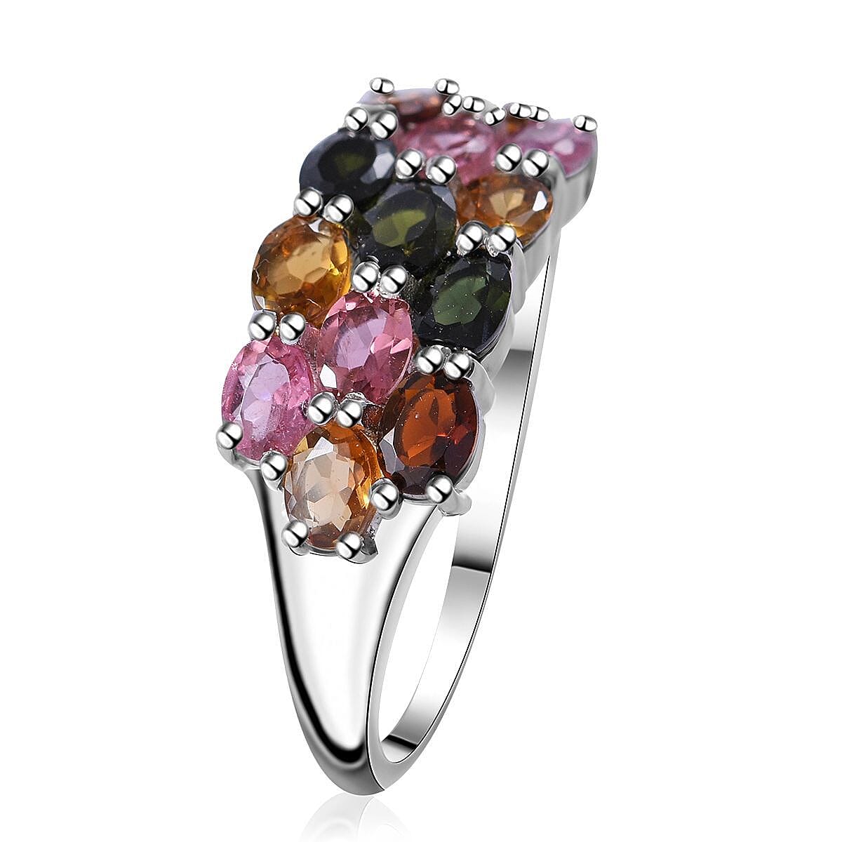 Multi-Tourmaline 2.25 ctw Ring in Platinum Over Sterling Silver (Size 8.0)