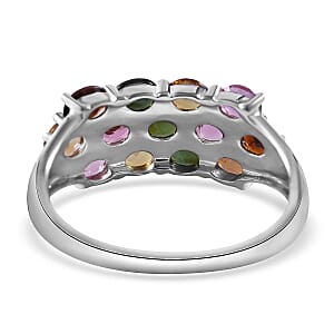 Multi-Tourmaline 2.25 ctw Ring in Platinum Over Sterling Silver (Size 8.0) 