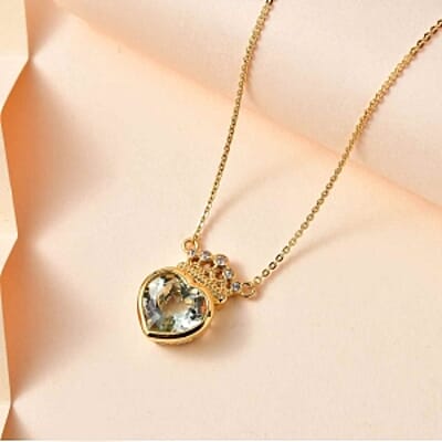Prasiolite and White Zircon Fancy 3.69 ctw Necklace in Vermeil Yellow Gold Over Sterling Silver (18 Inches)