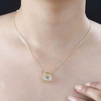 Prasiolite and White Zircon Fancy 3.69 ctw Necklace in Vermeil Yellow Gold Over Sterling Silver (18 Inches)