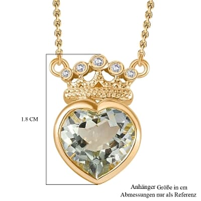 Prasiolite and White Zircon Fancy 3.69 ctw Necklace in Vermeil Yellow Gold Over Sterling Silver (18 Inches)