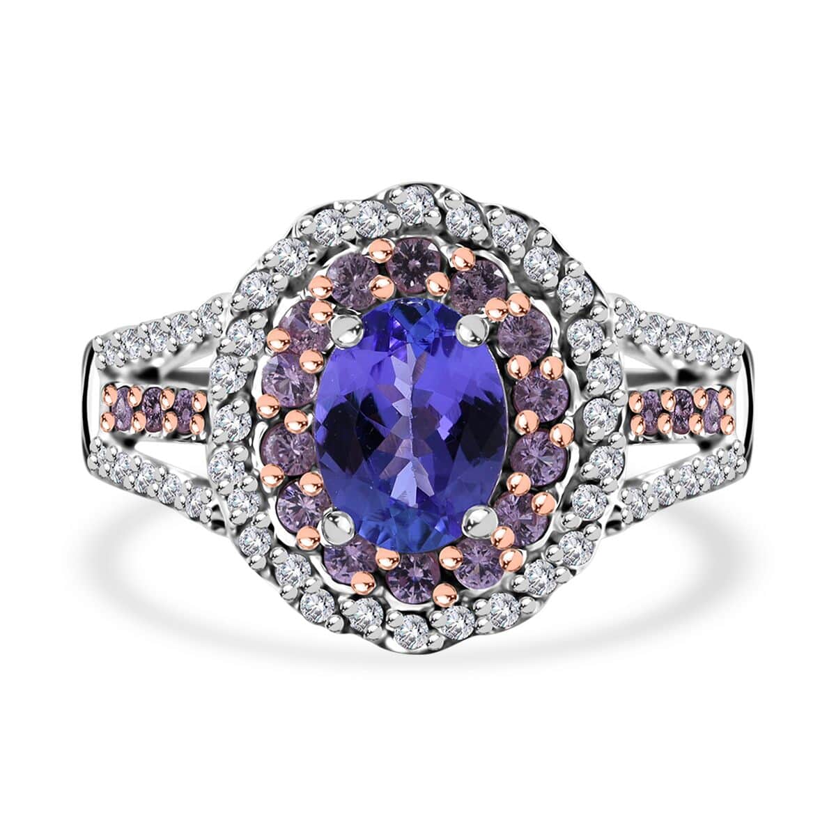 Tanzanite and Multi Gemstone Cocktail Ring in Platinum Over Sterling Silver (Size 10.0) 2.30 ctw image number 0