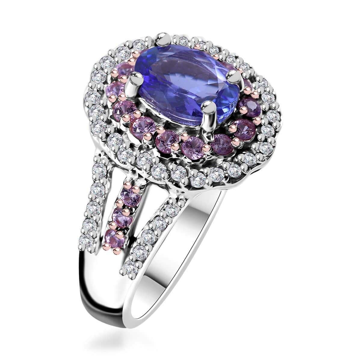 Tanzanite and Multi Gemstone Cocktail Ring in Platinum Over Sterling Silver (Size 10.0) 2.30 ctw image number 2
