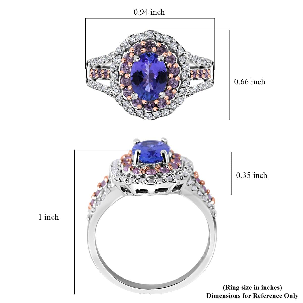 Tanzanite and Multi Gemstone Cocktail Ring in Platinum Over Sterling Silver (Size 10.0) 2.30 ctw image number 4