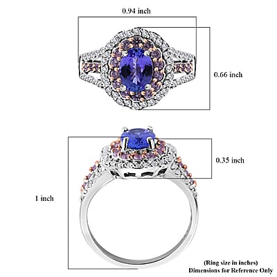 Tanzanite and Multi Gemstone Cocktail Ring in Platinum Over Sterling Silver (Size 10.0) 2.30 ctw