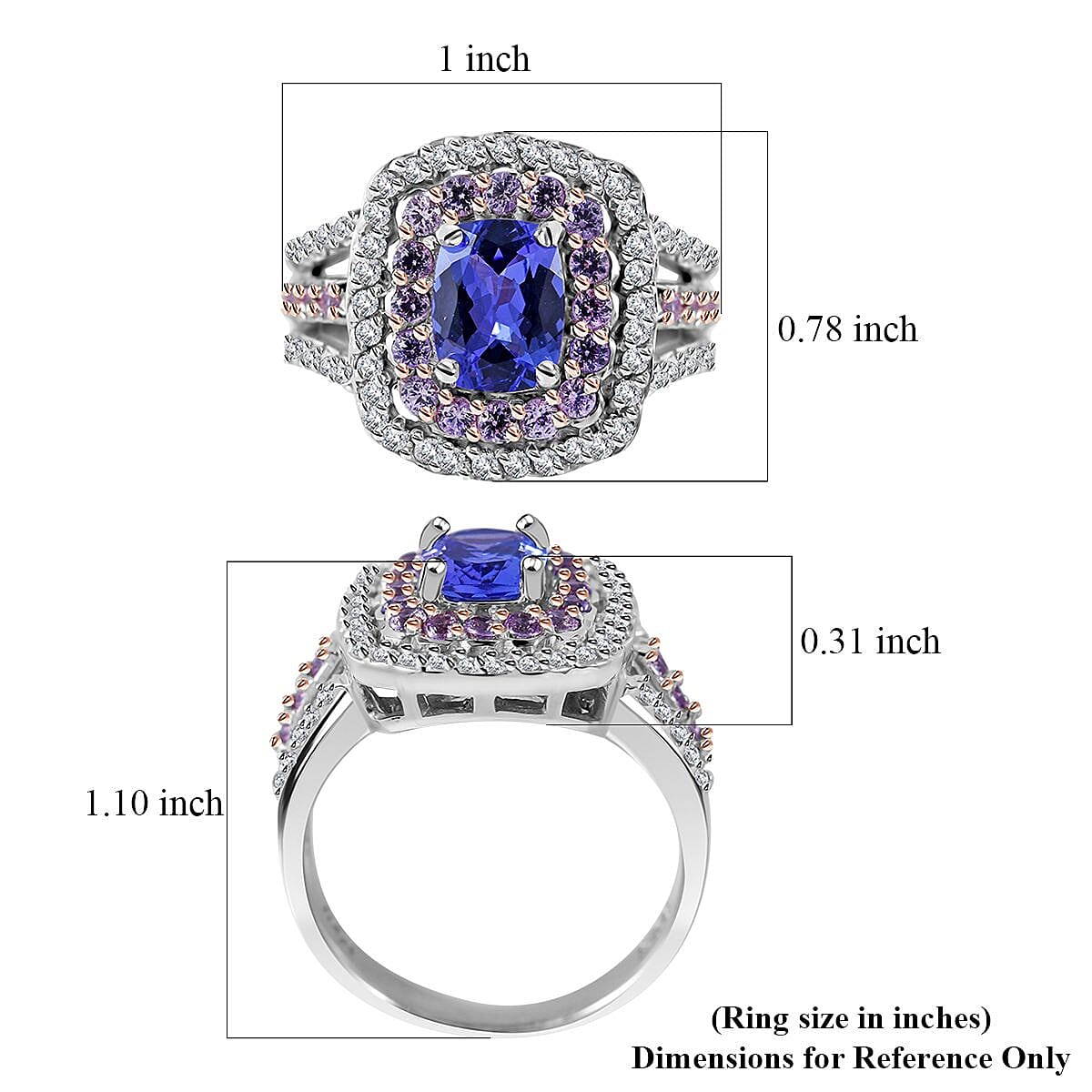 Tanzanite and Multi Gemstone Cocktail Ring in Platinum Over Sterling Silver (Size 9.0) 2.65 ctw image number 4