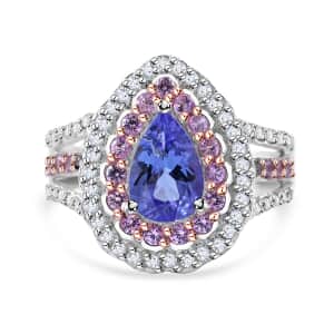 Tanzanite and Multi Gemstone Cocktail Ring in Platinum Over Sterling Silver (Size 5.0) 2.40 ctw