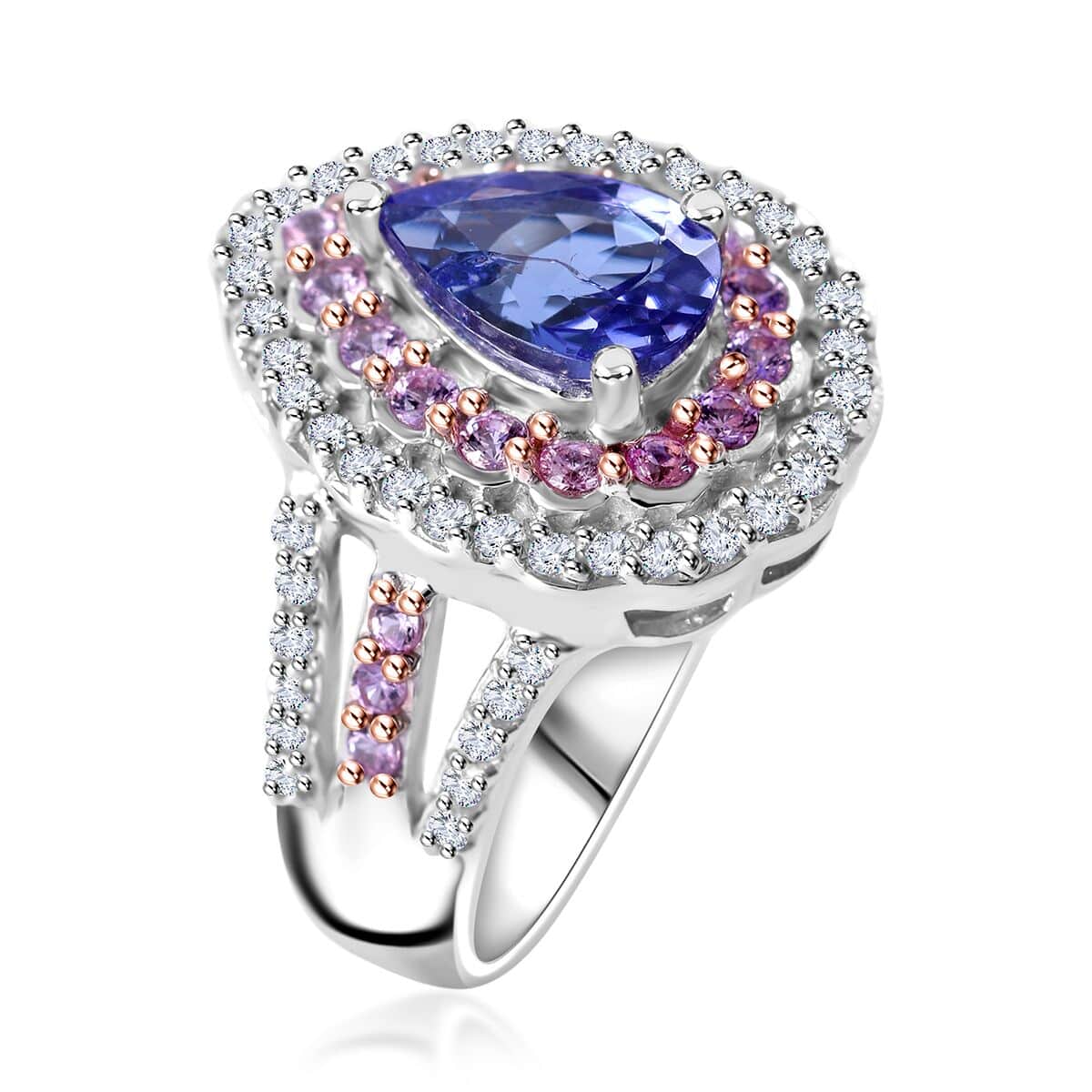 Tanzanite and Multi Gemstone Cocktail Ring in Platinum Over Sterling Silver (Size 5.0) 2.40 ctw image number 2