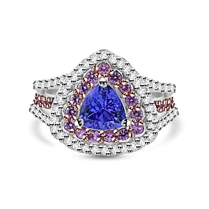 Tanzanite and Multi Gemstone Cocktail Ring in Platinum Over Sterling Silver (Size 7.0) 2.25 ctw