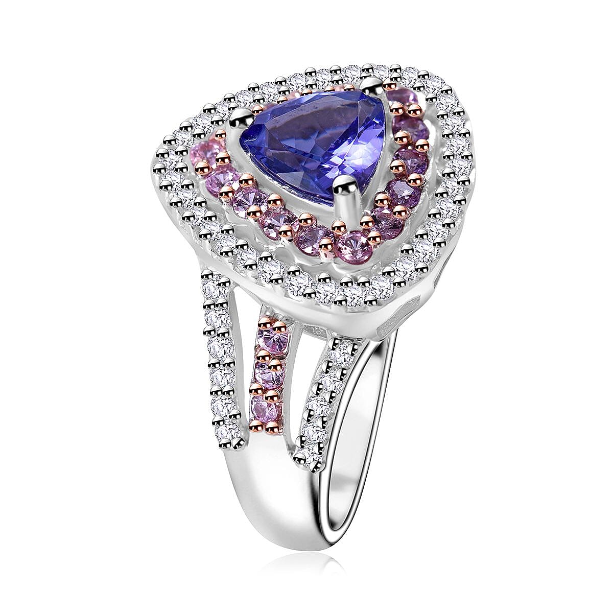 Tanzanite and Multi Gemstone Cocktail Ring in Platinum Over Sterling Silver (Size 7.0) 2.25 ctw image number 2