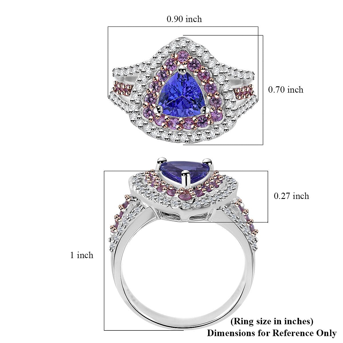 Tanzanite and Multi Gemstone Cocktail Ring in Platinum Over Sterling Silver (Size 7.0) 2.25 ctw image number 4