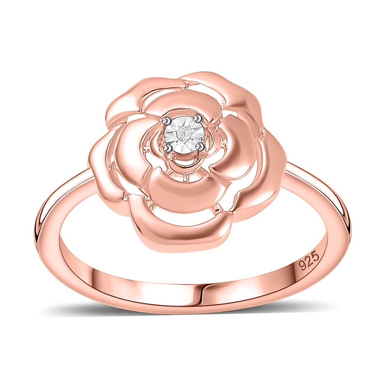 Diamond Accent Floral Ring in 18K Vermeil Rose Gold Over Sterling Silver (Size 11.5)