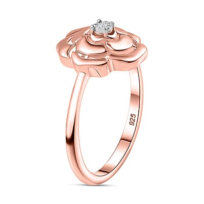 Diamond Accent Floral Ring in 18K Vermeil Rose Gold Over Sterling Silver (Size 11.5)