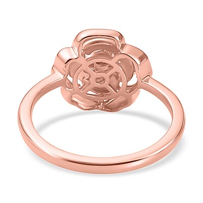 Diamond Accent Floral Ring in 18K Vermeil Rose Gold Over Sterling Silver (Size 11.5)