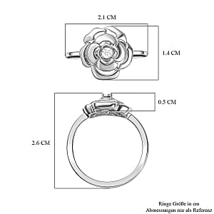 White Diamond Floral Ring in Platinum Over Sterling Silver (Size 9)