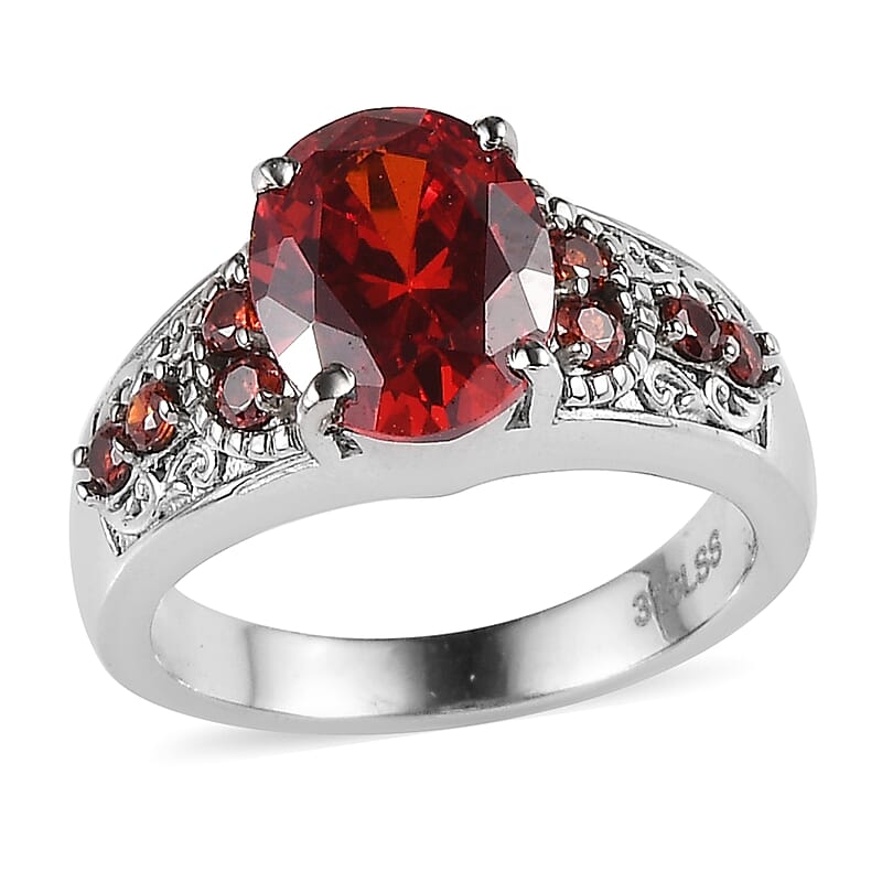 Simulated Red Diamond 4.90 ctw Ring in Stainless Steel (Size 10.0)