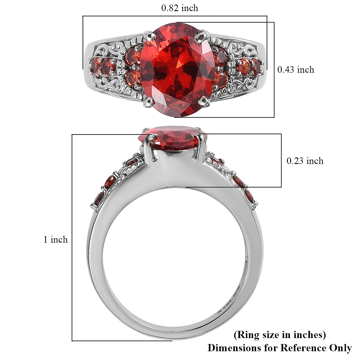 Simulated Red Diamond 4.90 ctw Ring in Stainless Steel (Size 10.0)