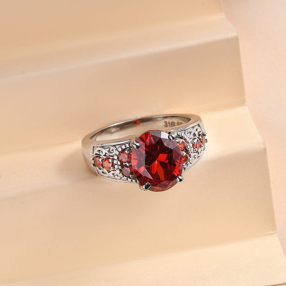 Simulated Red Diamond 4.90 ctw Ring in Stainless Steel (Size 11.0) image number 1