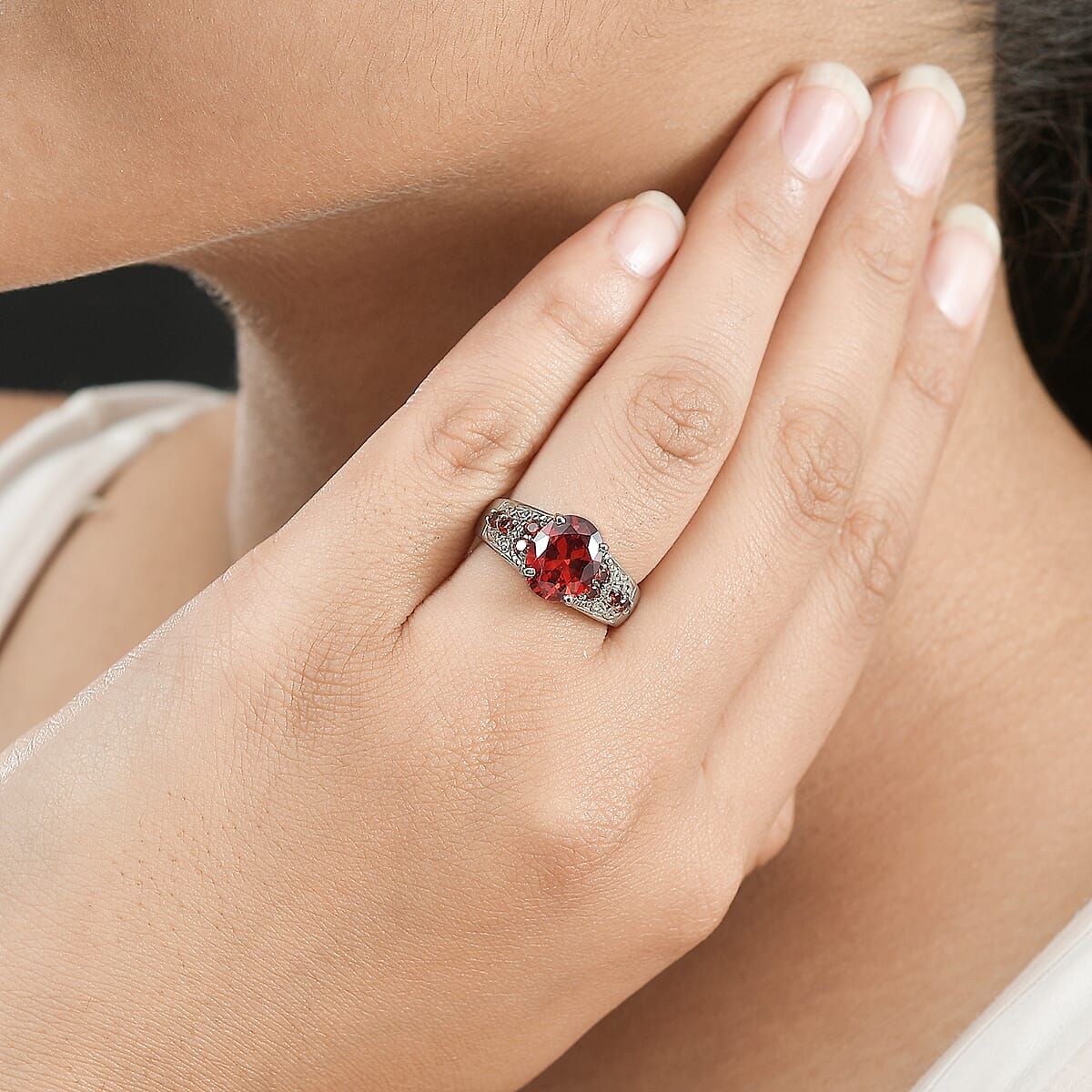 Simulated Red Diamond 4.90 ctw Ring in Stainless Steel (Size 11.0) image number 2