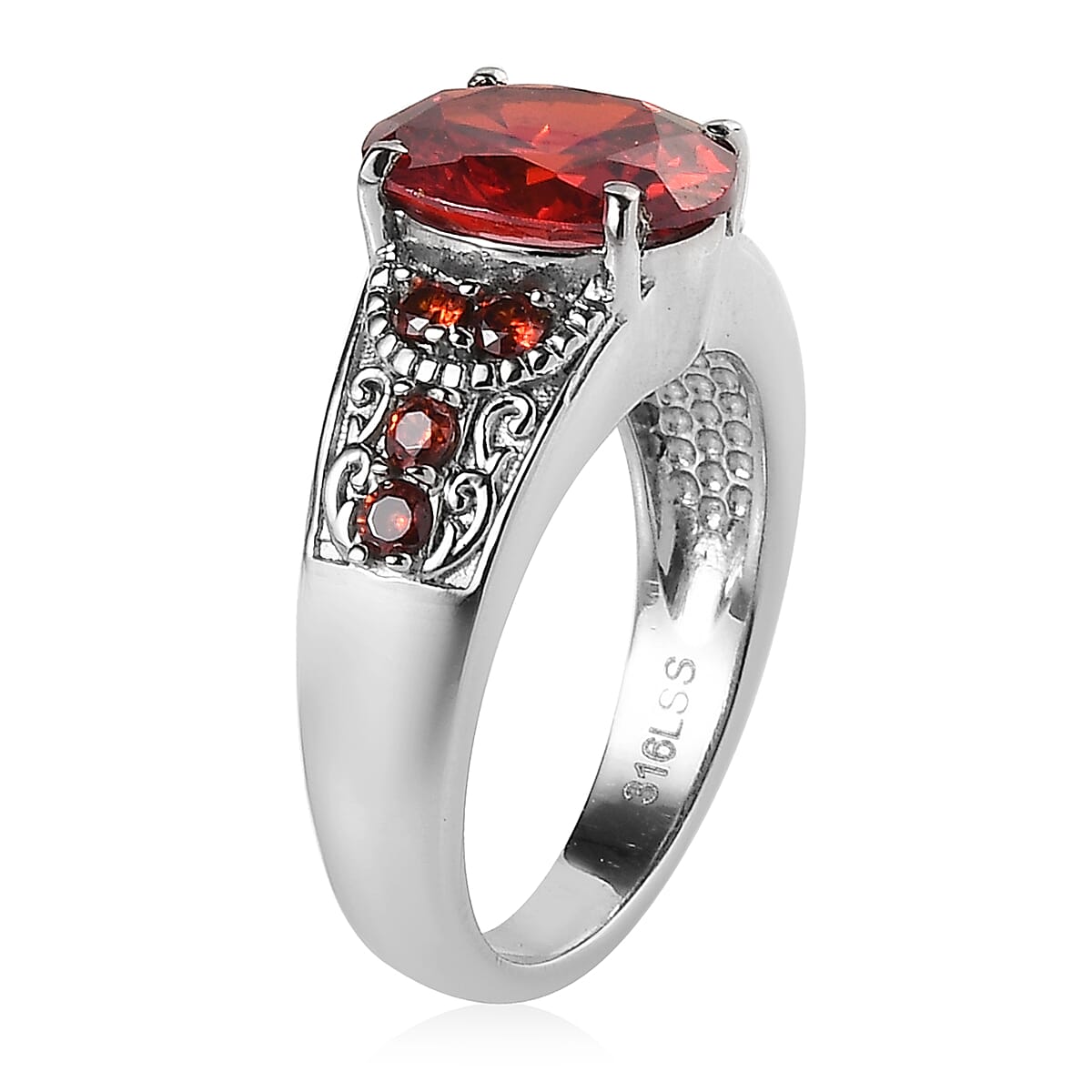 Simulated Red Diamond 4.90 ctw Ring in Stainless Steel (Size 11.0) image number 3