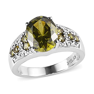 Simulated Green Diamond 4.90 ctw Ring in Stainless Steel (Size 10.0) 