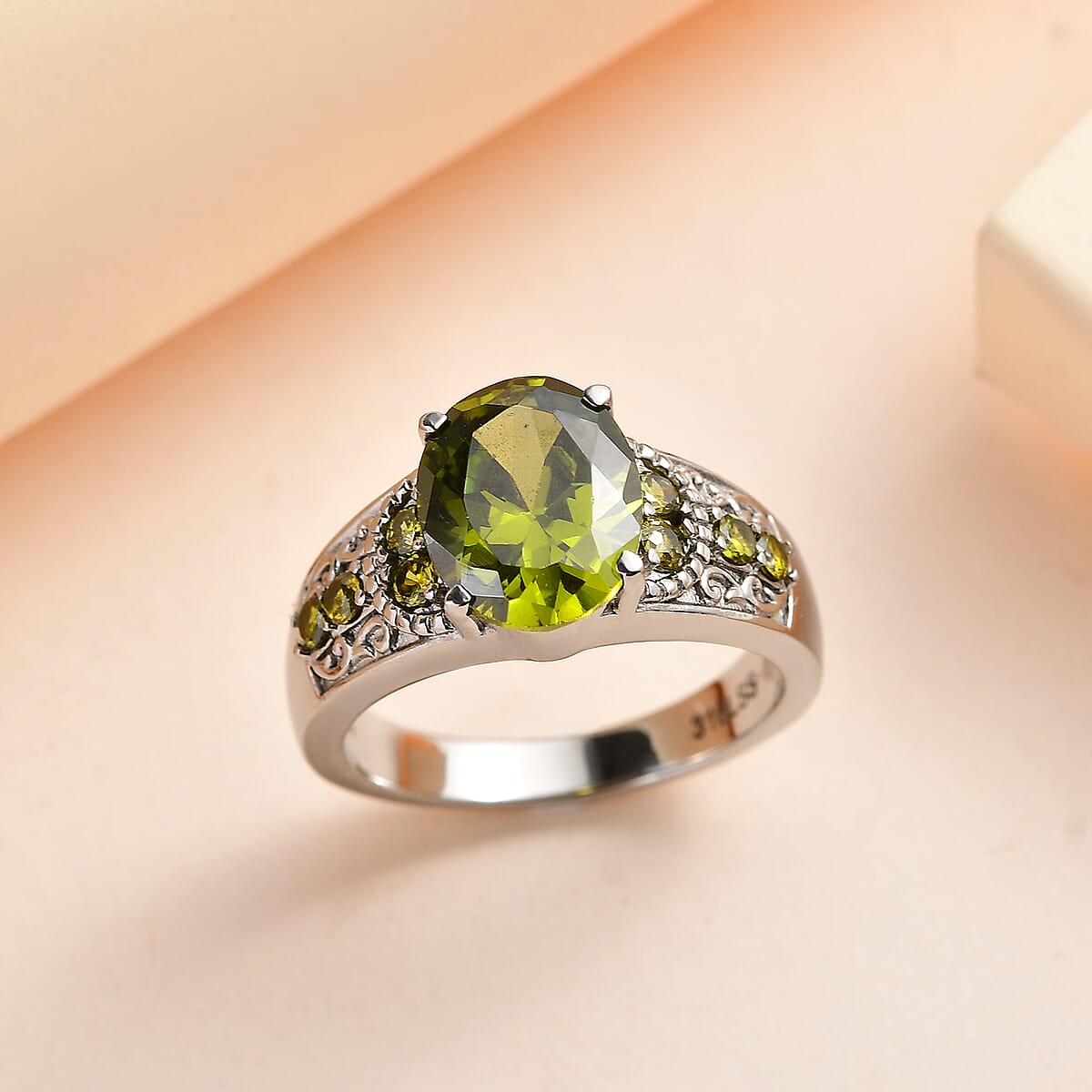 Simulated Green Diamond 4.90 ctw Ring in Stainless Steel (Size 8.0)  image number 1