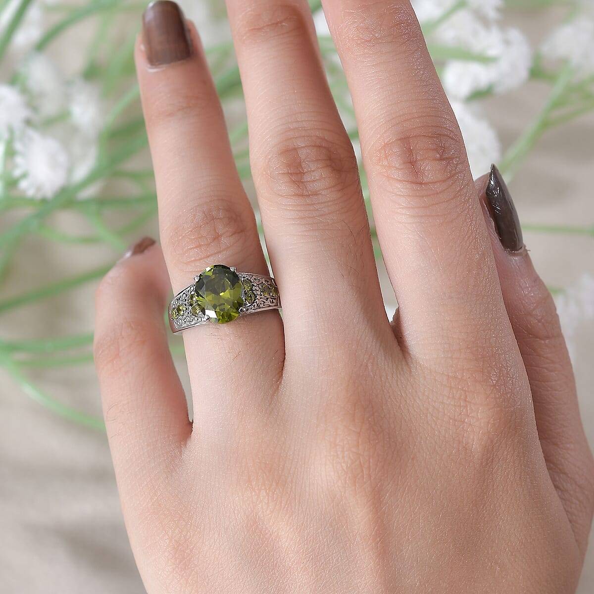 Simulated Green Diamond 4.90 ctw Ring in Stainless Steel (Size 8.0)  image number 2