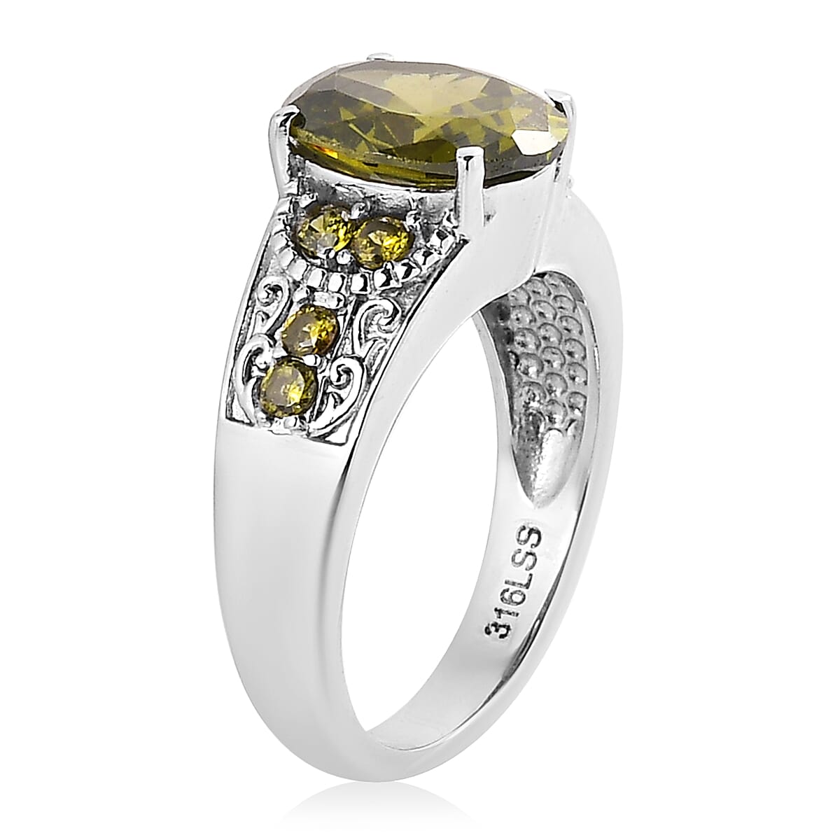 Simulated Green Diamond 4.90 ctw Ring in Stainless Steel (Size 8.0)  image number 3