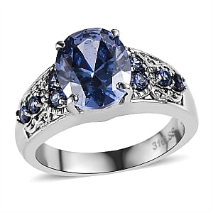 Simulated Tanzanite and Simulated Blue Diamond 4.80 ctw Ring in Stainless Steel (Size 10.0) 