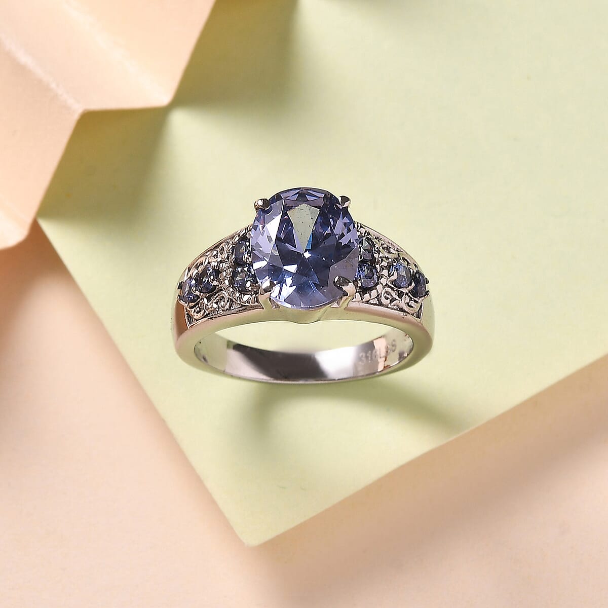 Simulated Tanzanite and Simulated Blue Diamond 4.80 ctw Ring in Stainless Steel (Size 10.0)  image number 1