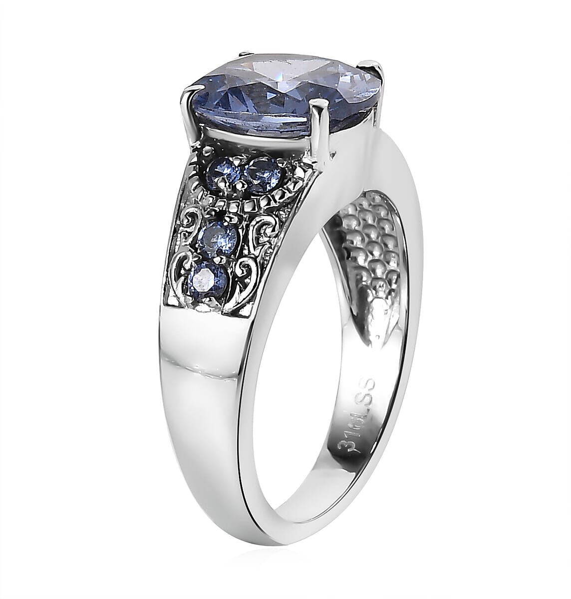 Simulated Tanzanite and Simulated Blue Diamond 4.80 ctw Ring in Stainless Steel (Size 8.0)  image number 3