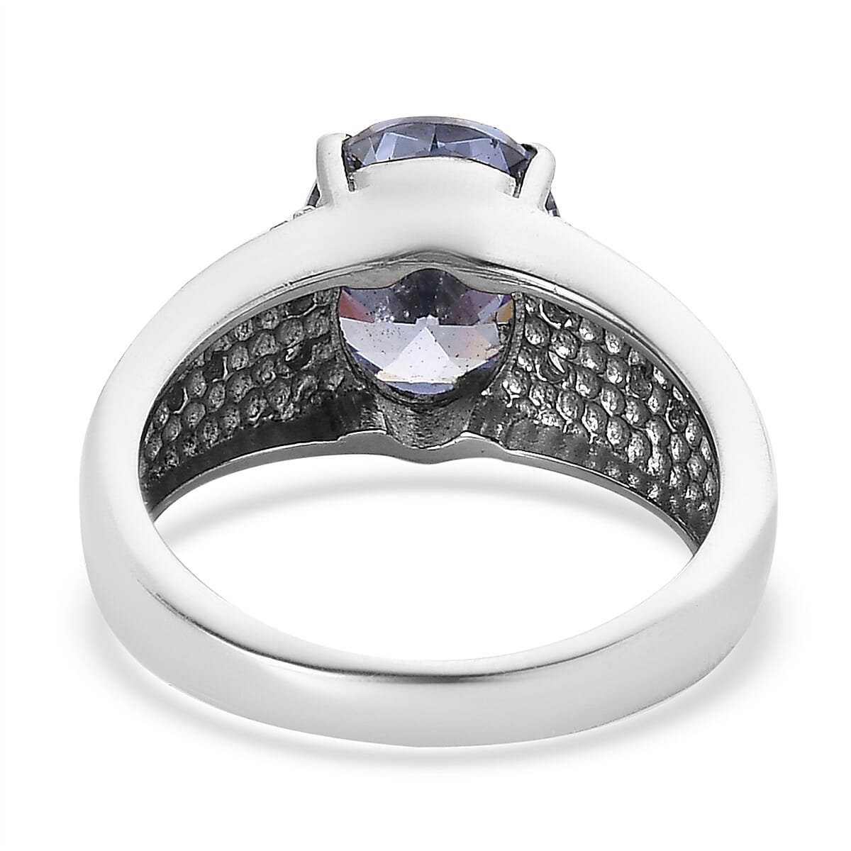 Simulated Tanzanite and Simulated Blue Diamond 4.80 ctw Ring in Stainless Steel (Size 8.0)  image number 4