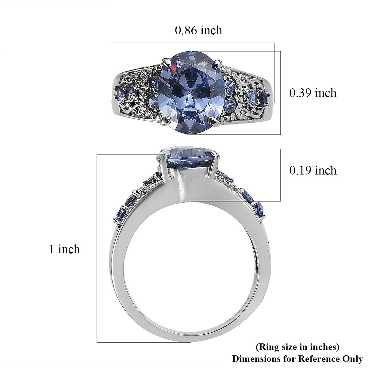 Simulated Tanzanite and Simulated Blue Diamond 4.80 ctw Ring in Stainless Steel (Size 8.0)  image number 5