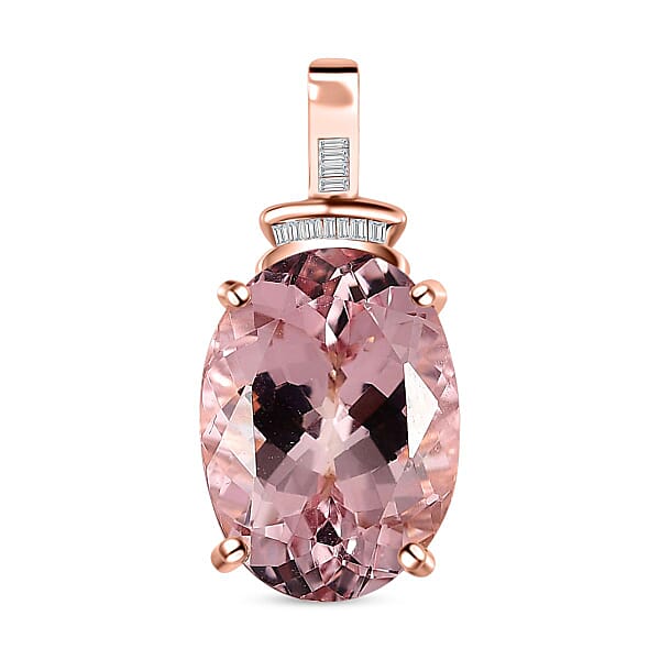Luxoro 14K Rose Gold AAA Pink Morganite and G-H I2 Diamond Pendant 6.40 ctw