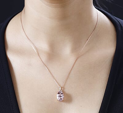 Luxoro 14K Rose Gold AAA Pink Morganite and G-H I2 Diamond Pendant 6.40 ctw