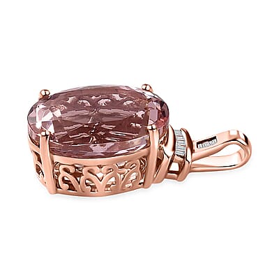 Luxoro 14K Rose Gold AAA Pink Morganite and G-H I2 Diamond Pendant 6.40 ctw