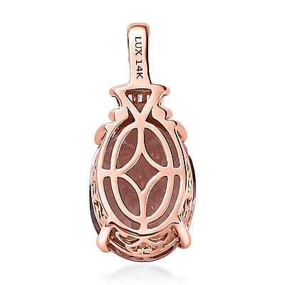 Luxoro 14K Rose Gold AAA Pink Morganite and G-H I2 Diamond Pendant 6.40 ctw