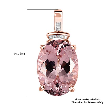 Luxoro 14K Rose Gold AAA Pink Morganite and G-H I2 Diamond Pendant 6.40 ctw