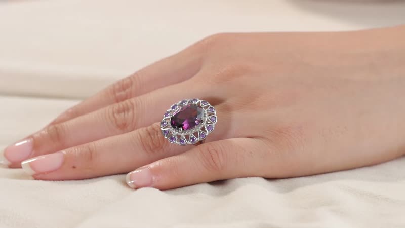 Simulated Amethyst, Simulated Purple Diamond Floral Ring in Stainless Steel (Size 10.0) 9.90 ctw