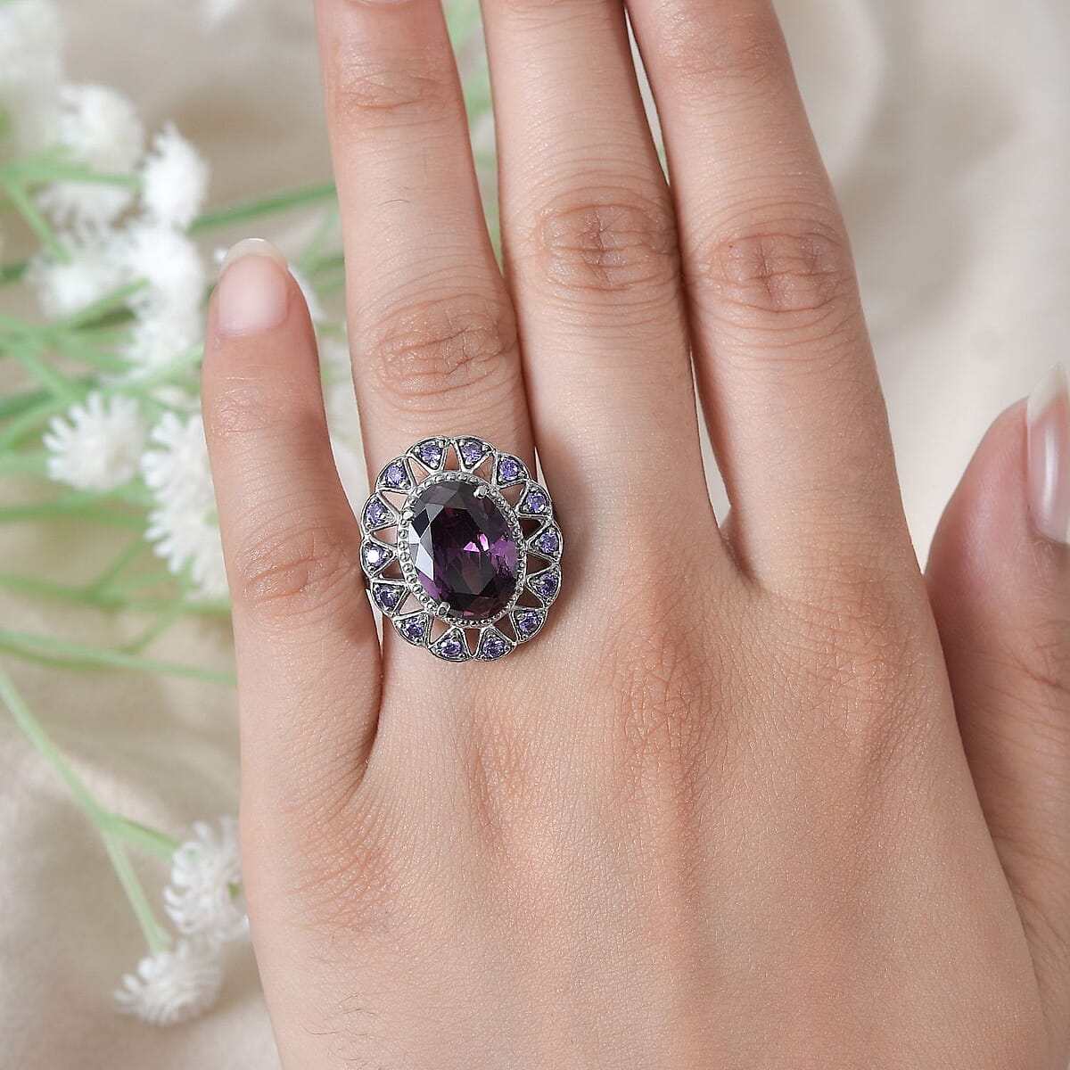 Buy Simulated Amethyst, Simulated Purple Diamond Floral Ring in
