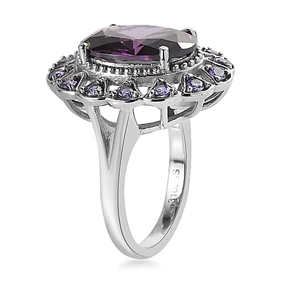 Simulated Amethyst and Simulated Purple Diamond Floral Ring in Stainless Steel (Size 10.0) 9.90 ctw