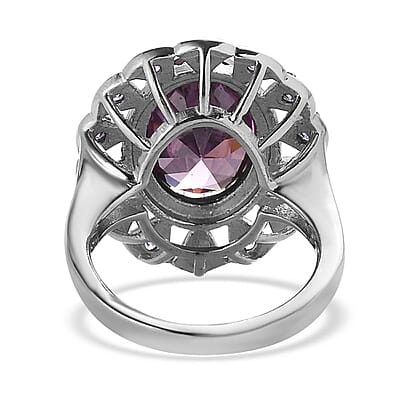 Simulated Amethyst and Simulated Purple Diamond Floral Ring in Stainless Steel (Size 10.0) 9.90 ctw